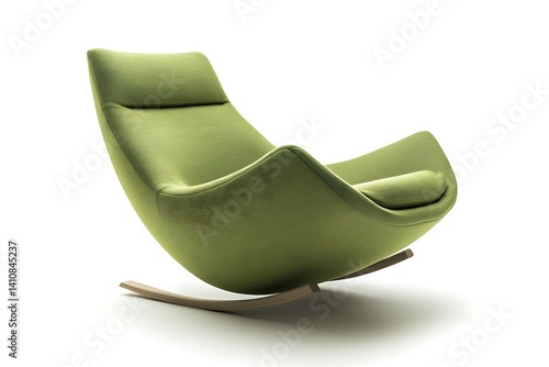 Obraz na płótnie A contemporary green rocking armchair, isolated on a white background for a serene, minimalist interior setting. w salonie