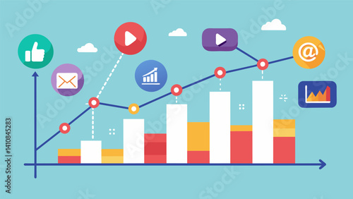 A graph comparing the success rates of different marketing campaigns by the streaming service using analytics to determine the most effective strategies.. Vector illustration