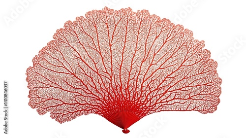 Obraz na płótnie A decorative red coral fan, intricately designed and isolated on a white background for a unique home decor piece. w salonie