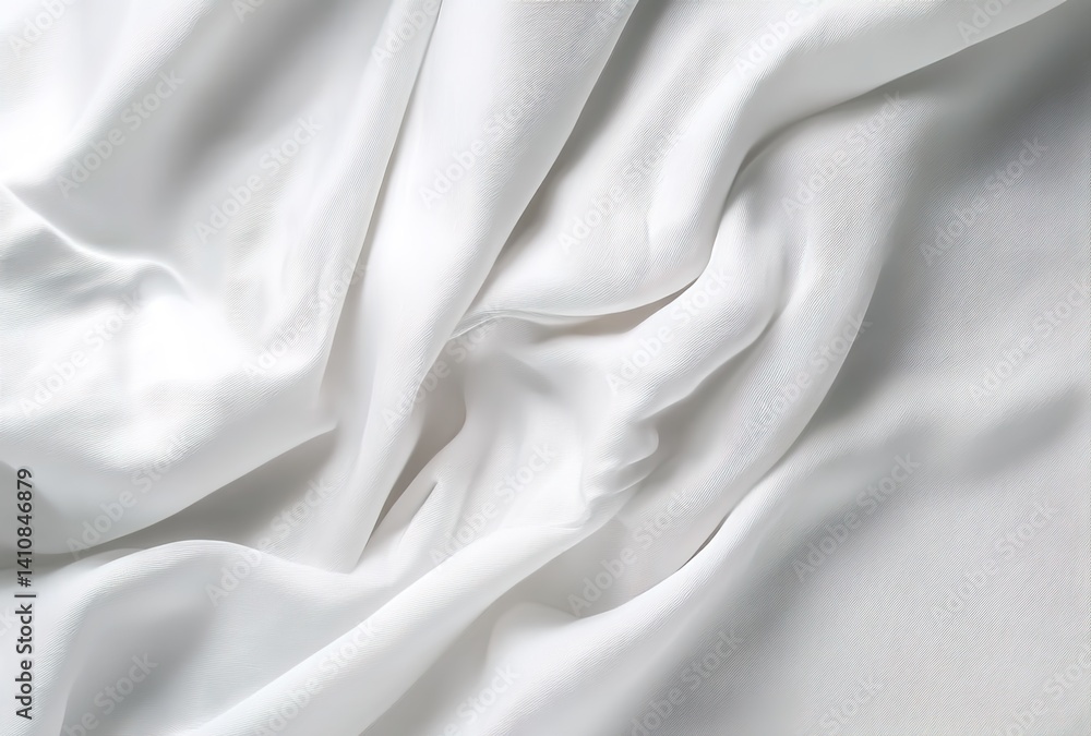 Obraz premium White fabric with soft folds and creases. Applies to textile design, fashion editorials, or home decor. Represents purity, simplicity, and tactile comfort