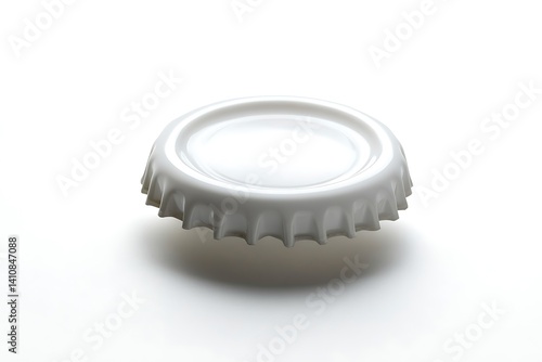 Obraz na płótnie A floating white bottle cap with a ridged edge, typically used for sealing beverage bottles, isolated on a white background w salonie