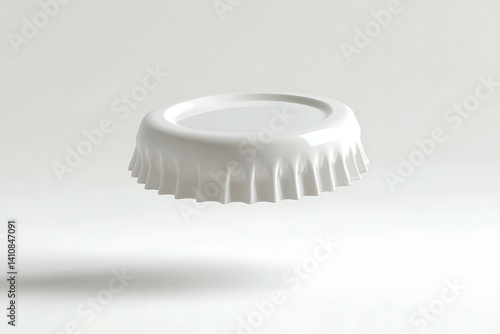 Obraz na płótnie A floating white bottle cap with a ridged edge, typically used for sealing beverage bottles, isolated on a white background w salonie