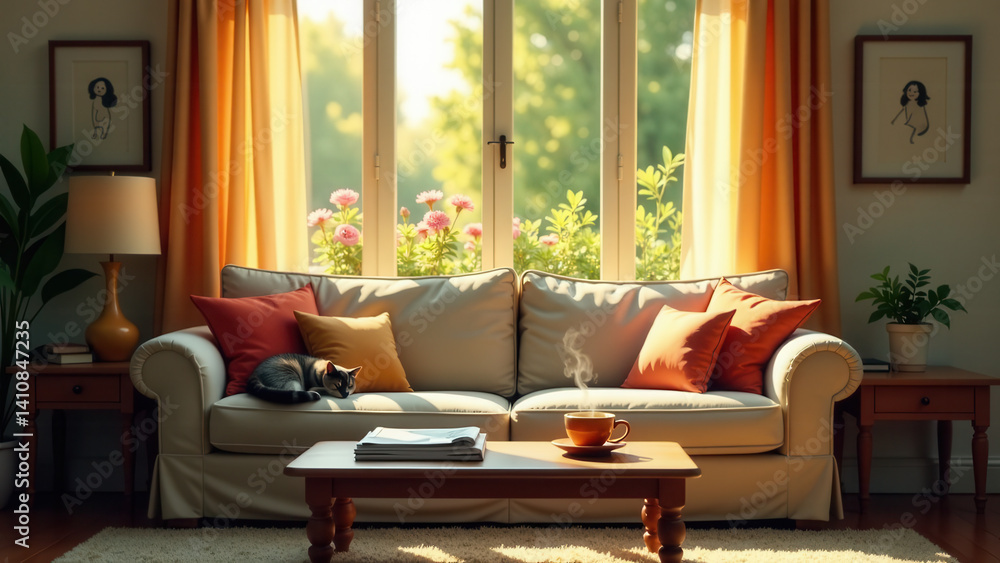 Fototapeta premium Beige couch in living room