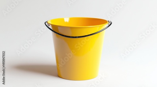 Obraz na płótnie A futuristic yellow bucket with a sleek black metallic handle and holographic accents, isolated on a pristine white background in 3D rendering. w salonie