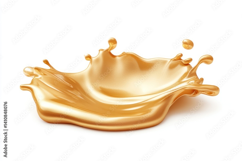 A golden oil splash, isolated on a white background, capturing the fluid motion and texture in high-resolution photography.