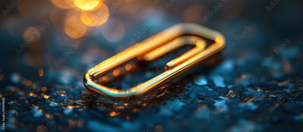 Golden paperclip on dark glitter. Golden paperclip on dark glitter.