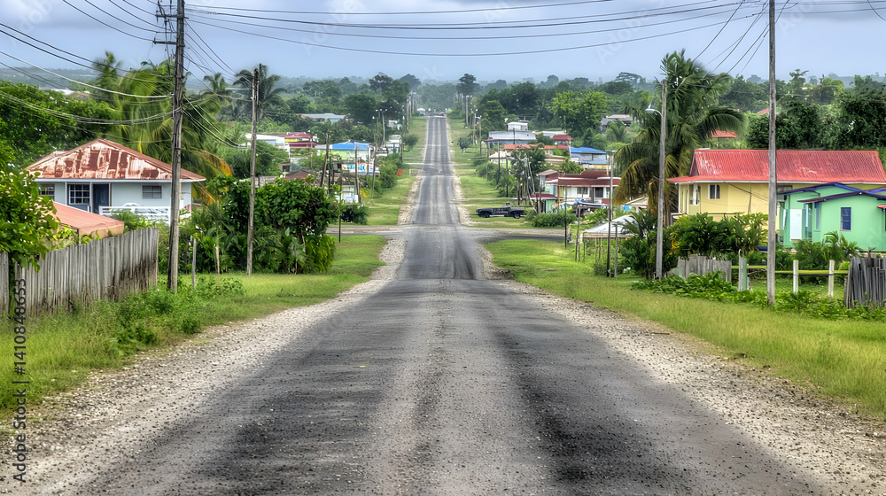 Dirt Road Through Tropical Village