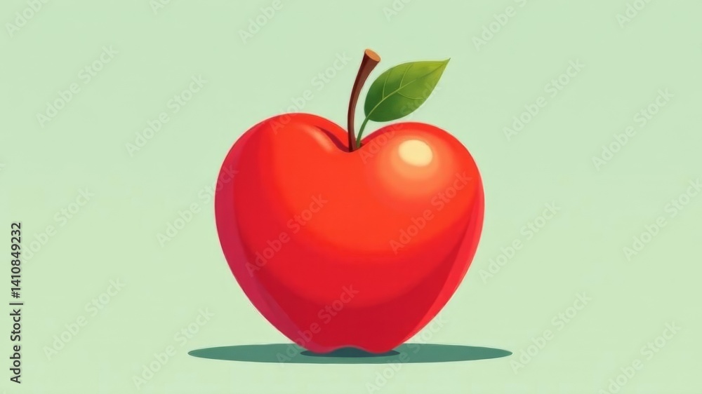 Obraz premium Heart-shaped red apple with leaf on pastel green background in digital style.