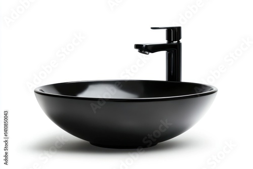 Obraz na płótnie A minimalist black vessel sink with a modern faucet, isolated on a white background, perfect for bathroom product photography. w salonie