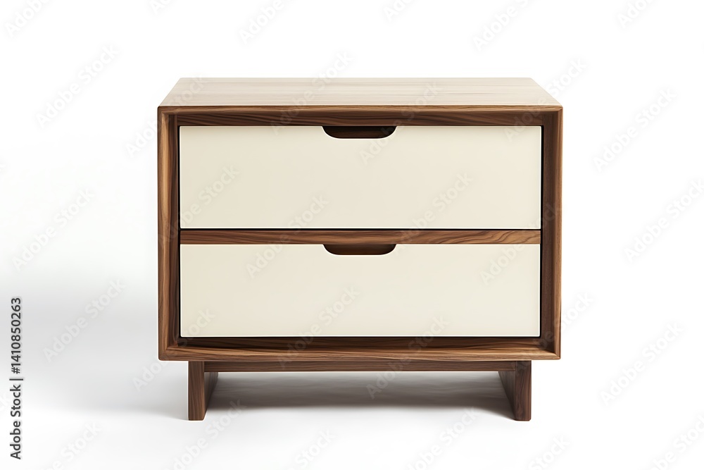 A minimalist three-drawer nightstand in modern style, isolated against a white background for clean, simple decor.