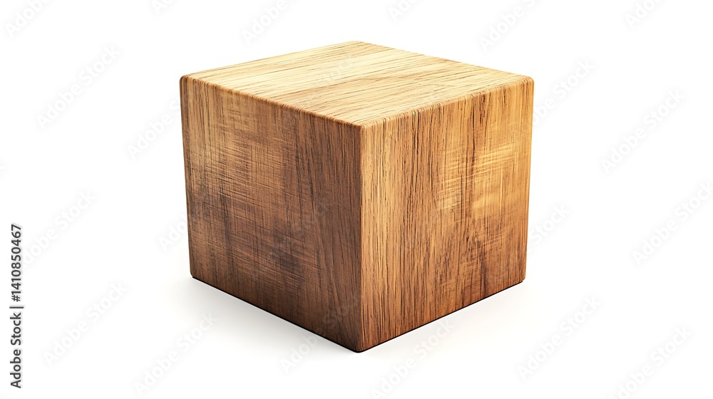 A minimalist wooden cube, isolated on a white background, emphasizing clean lines and a modern aesthetic.