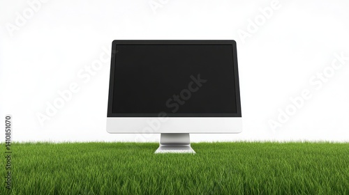 Obraz na płótnie A modern designer desktop setup with a blank computer screen and office items, isolated on a white background for a clean, professional look w salonie