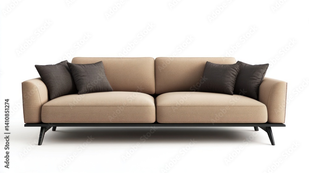 A modern sofa, isolated against an empty white background, emphasizing minimalist interior design