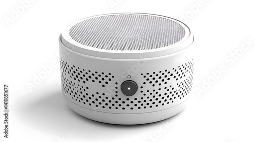 Obraz na płótnie A modern white portable speaker, featuring a perforated design, isolated on a white background for a clean, minimal look w salonie