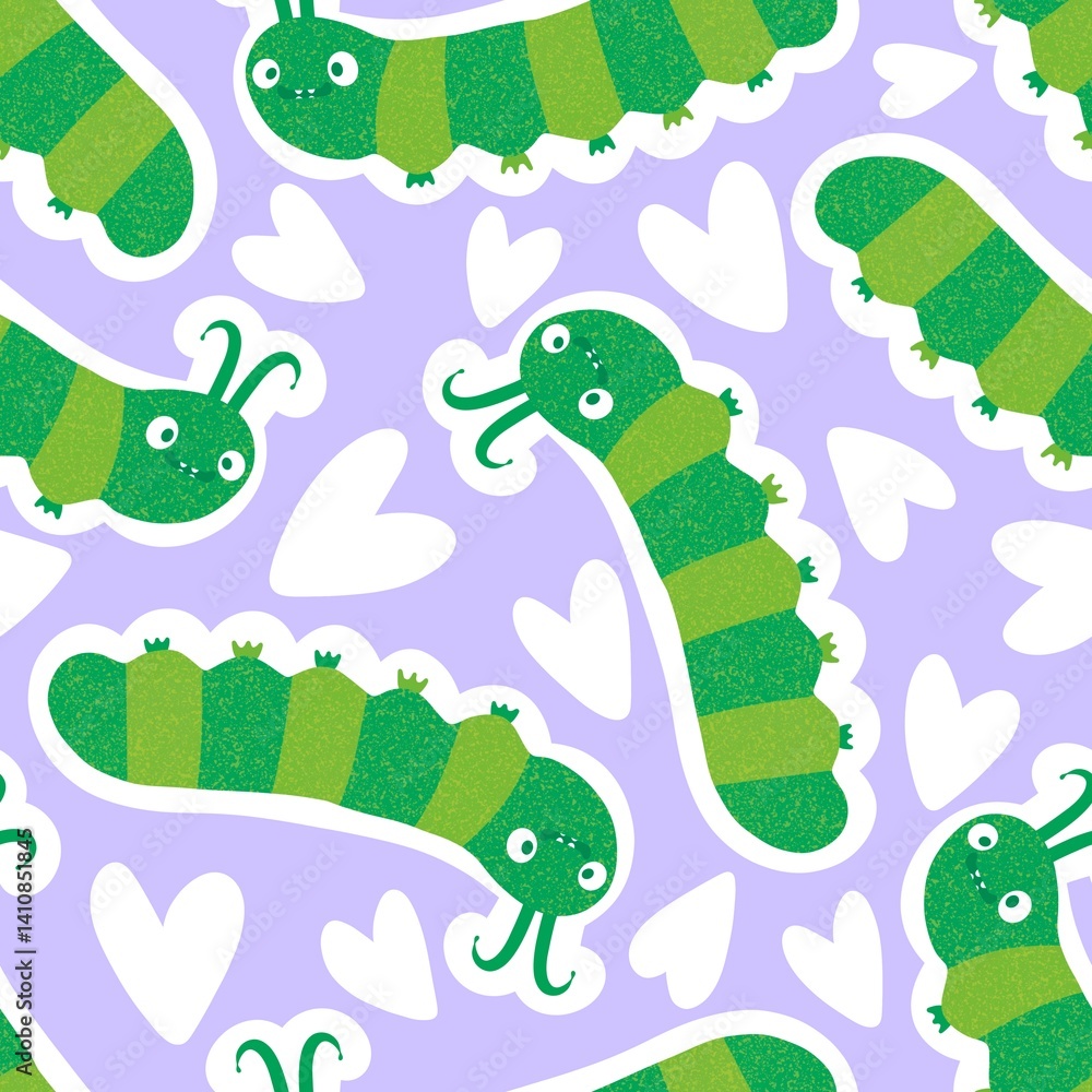 Fototapeta premium Kids seamless caterpillar cute pattern for fabrics and textiles and packaging and linens and wrapping paper