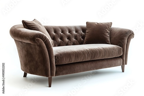 A plush sofa, isolated on a clean white background, exuding comfort and relaxation.