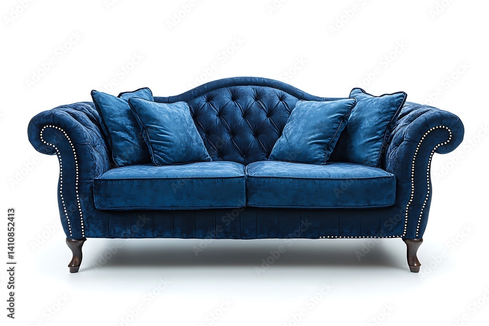 A plush sofa, isolated on a clean white background, exuding comfort and relaxation.