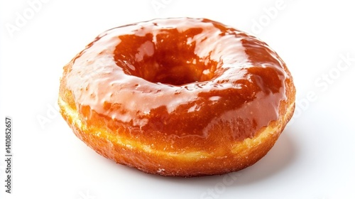 Obraz na płótnie A professional food shot of a perfectly glazed donut, isolated on a white background, showcasing its irresistible texture and sheen w salonie