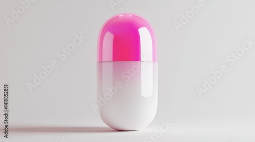 Obraz na płótnie A realistic pink and white capsule, isolated on a white background, showcasing its clean pharmaceutical design. w salonie