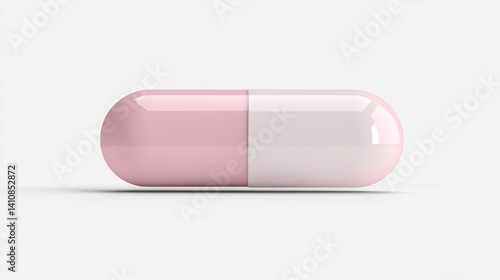 Obraz na płótnie A realistic pink and white capsule, isolated on a white background, showcasing its clean pharmaceutical design. w salonie