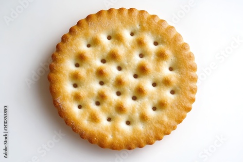 Obraz na płótnie A round cracker, its holes clearly visible, isolated on a white background to highlight the texture w salonie