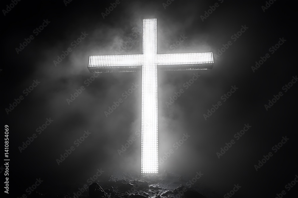 Naklejka premium Illuminated Cross in Smoky Night