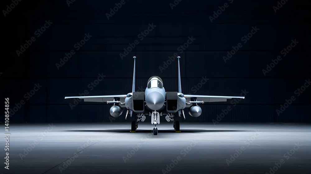 Fototapeta premium Pixelated F15 Fighter Jet In Dark Hangar