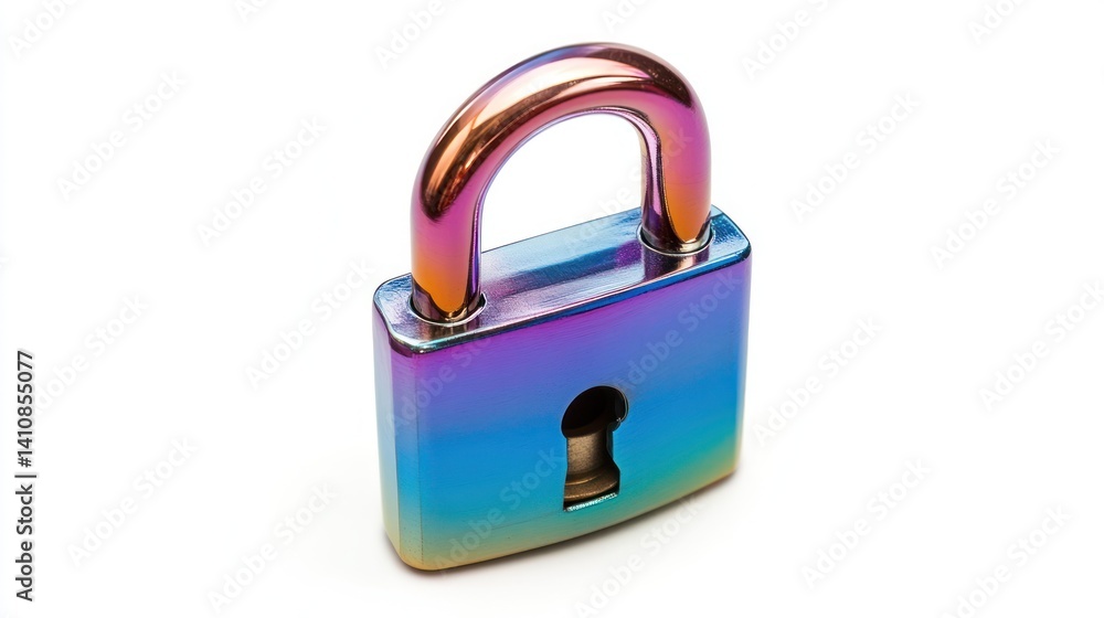 A shiny, colorful padlock, showcasing its smooth finish, isolated on a white background for visual appeal