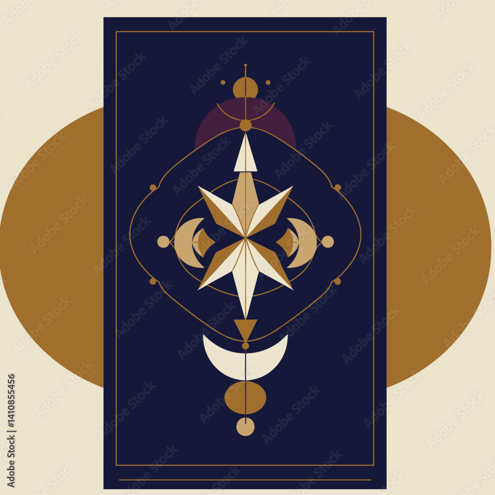 Geometric star pattern design in dark blue and gold colors Esoterics