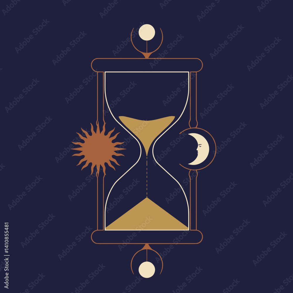 Hourglass with Sun and Moon Symbols in Minimalist Design Esoterics