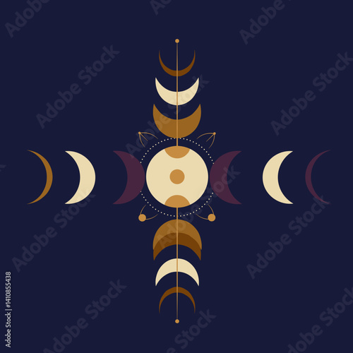 Lunar phases and celestial design in modern geometric style  Esoterics