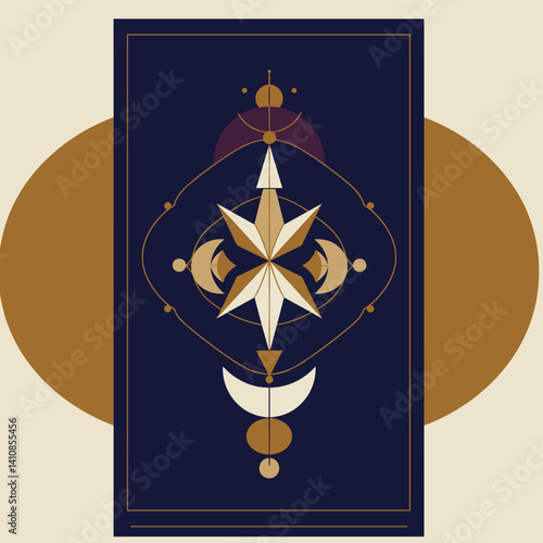 Geometric star pattern design in dark blue and gold colors  Esoterics