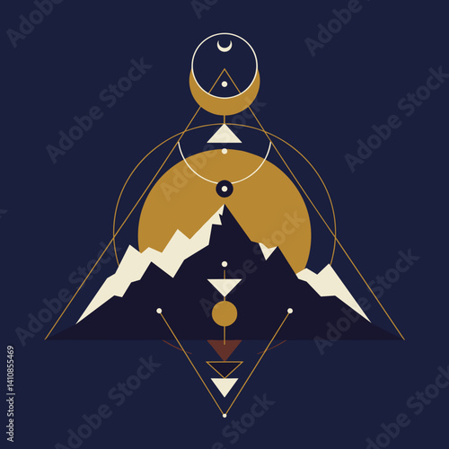 Obraz na płótnie Geometric mountain landscape in gold and white on dark background Esoterics w salonie