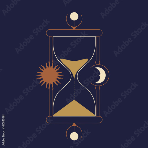 Obraz na płótnie Hourglass with Sun and Moon Symbols in Minimalist Design Esoterics w salonie