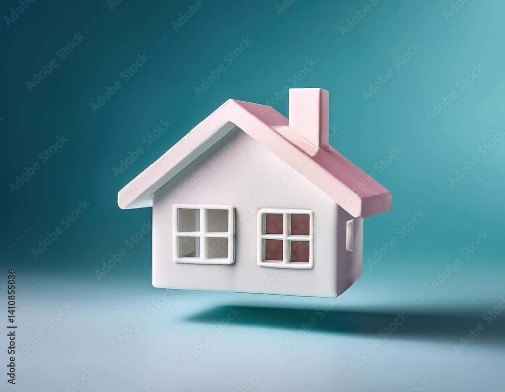 Minimalist white house model on teal background with shadow Minimalist white house model on teal background with shadow