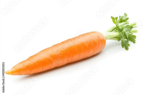 Obraz na płótnie A single fresh orange carrot, isolated on a white background, showcasing its rich orange color and smooth texture w salonie