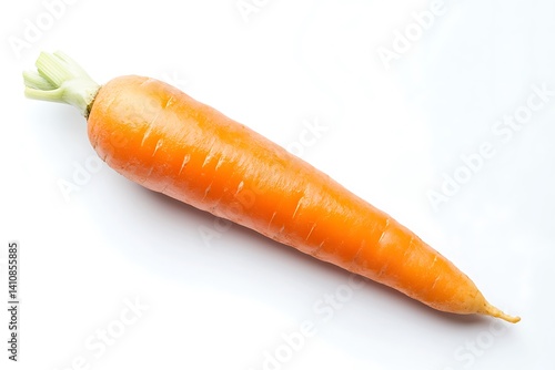 Obraz na płótnie A single fresh orange carrot, isolated on a white background, showcasing its rich orange color and smooth texture w salonie