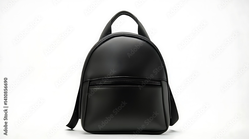 A sleek black mini backpack, isolated on a white background, representing modern fashion and practicality
