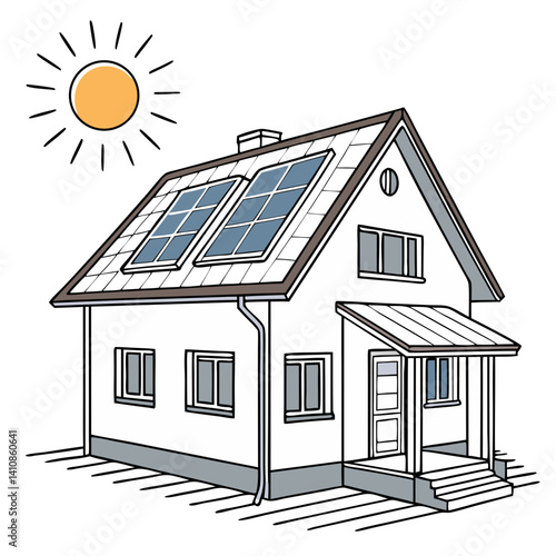 Sustainable Living Concept with Sun Powered House in Clean Vector Design