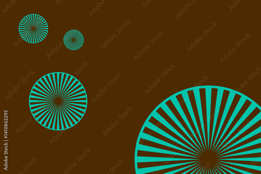 Abstract design featuring circular patterns in teal and brown with radiating lines