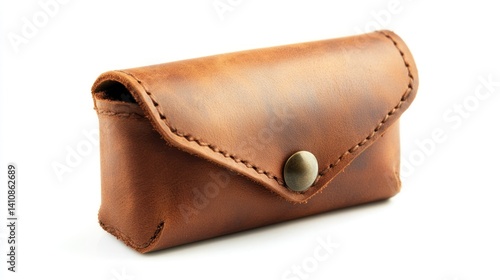 Obraz na płótnie A stylish brown leather case with a button closure, isolated on a white background, perfect for luxury accessories or practical storage w salonie