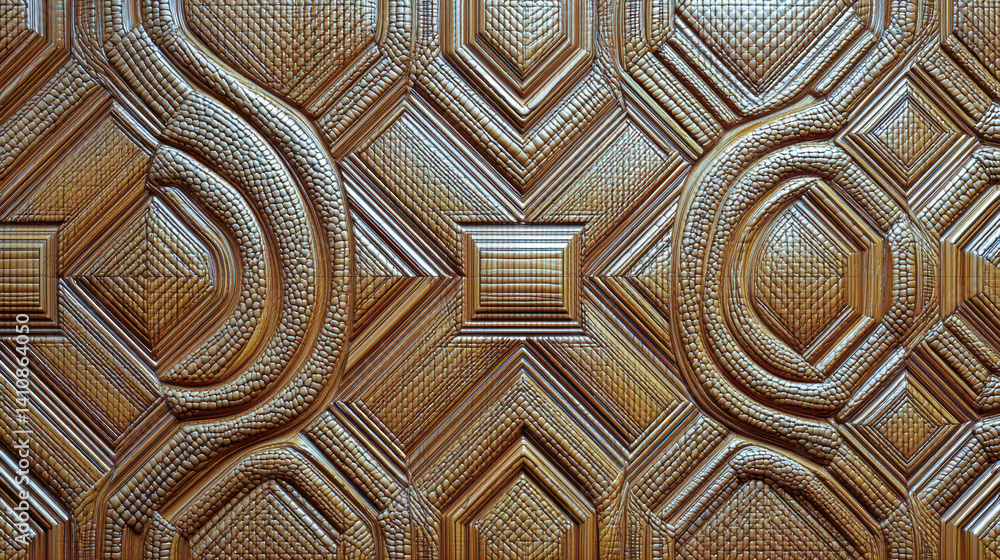 Fototapeta premium Detailed embossed leather surface with geometric pattern in vintage brown tone