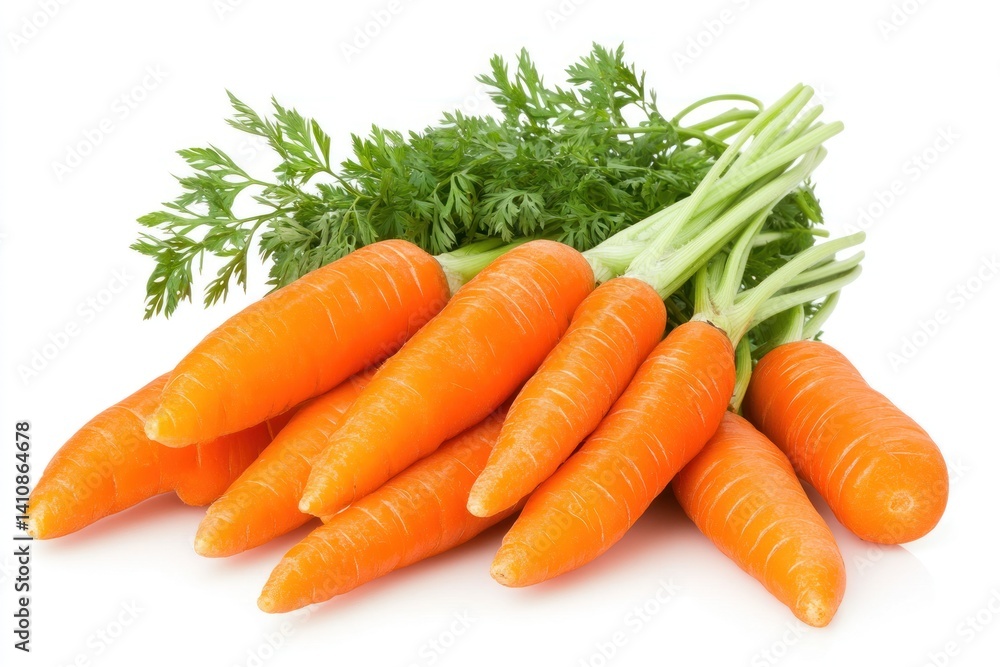 Fresh carrots, isolated on a white background with high-resolution detail, showcasing their clean edges and texture