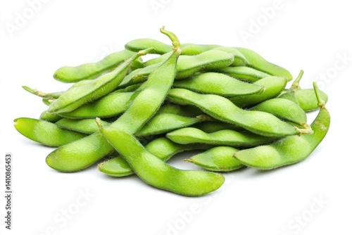 Obraz na płótnie Fresh green edamame pods, isolated on a clean white background, representing health and freshness w salonie