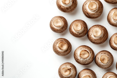 Fresh cremini mushrooms with smooth, round brown caps, isolated on a clean white background for a rustic food photography vibe