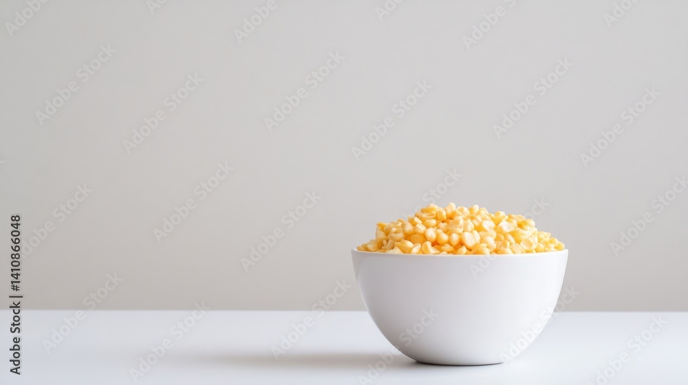 Golden cornflakes in a pristine white bowl, isolated against a clean white backdrop for a minimalist, fresh look