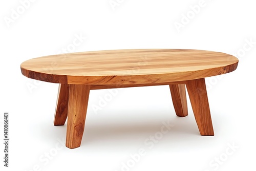 High-resolution image of a solid wood coffee table with an oval top, isolated on a white background, showcasing its modern elegance.