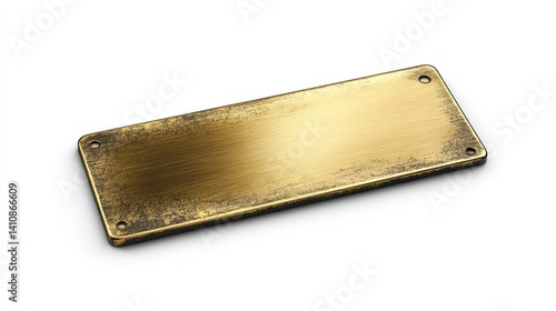 Obraz na płótnie Highly detailed brass nameplate, blank and shiny, isolated on a pure white background, awaiting custom engraving for a personalized touch. w salonie