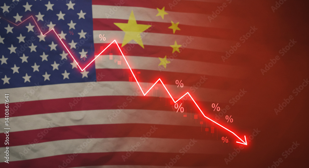Fototapeta premium US-China Trade Conflict: Import and Export Taxes in Infographic - Unbalanced Trade Balance