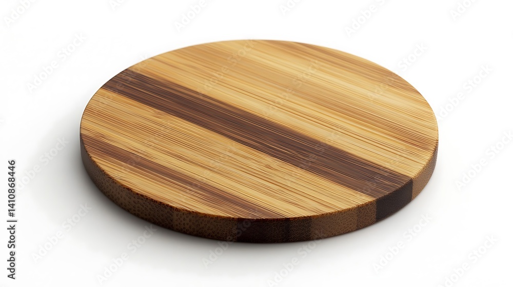 Round wooden coaster with elegant light and dark brown bamboo grain, isolated on a white background, offering a simple, stylish addition to any home d?(C)cor.